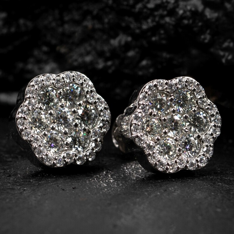 Moissanite Large Flower Cluster 925 Sterling Silver Stud Earrings