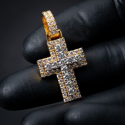 Moissanite 14K Yellow Gold Plated 925 Sterling Silver Pointer Cross Pendant