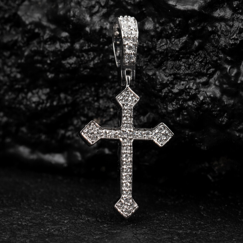 Moissanite White Gold Plated 925 Sterling Silver Cross Pendant