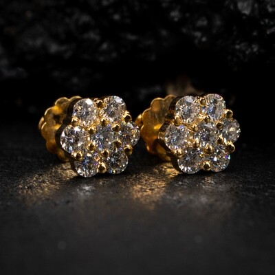 Moissanite Yellow Gold Plated Flower Cluster 925 Sterling Silver Earrings