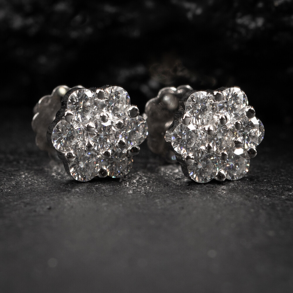 Moissanite White Gold Plated Flower Cluster 925 Sterling Silver Earrings