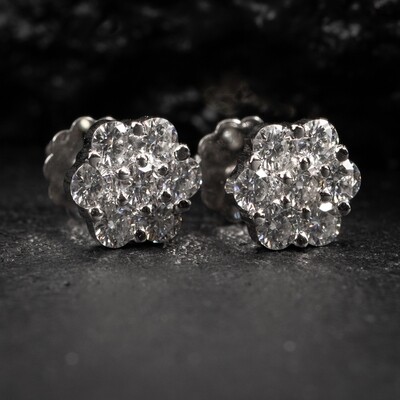 Moissanite White Gold Plated Flower Cluster 925 Sterling Silver Earrings