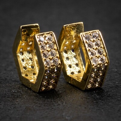 Men's Gold Sterling Silver Iced Octagon Hoop Earrings