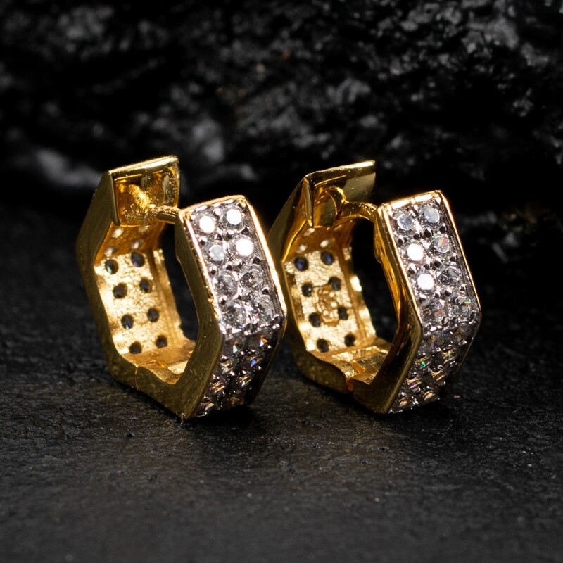 Men&#39;s Two Tone Sterling Silver Iced Hoop Earrings