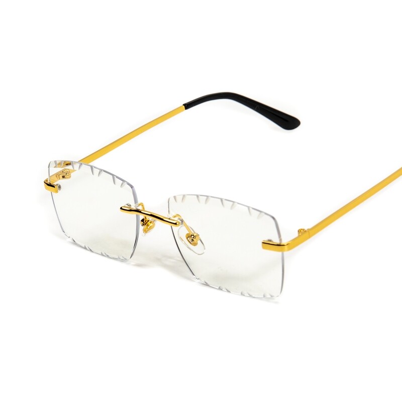 Men&#39;s Gold Frame Rimless Diamond Cut Clear Lens Glasses