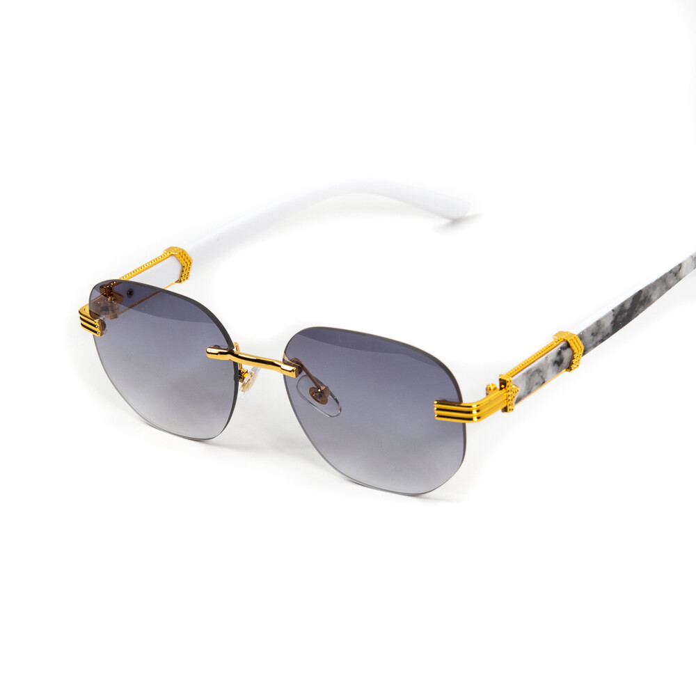 Men's Gold Frame Rimless Purple Gradient Tint Hip Hop Marble Arm Sunglasses