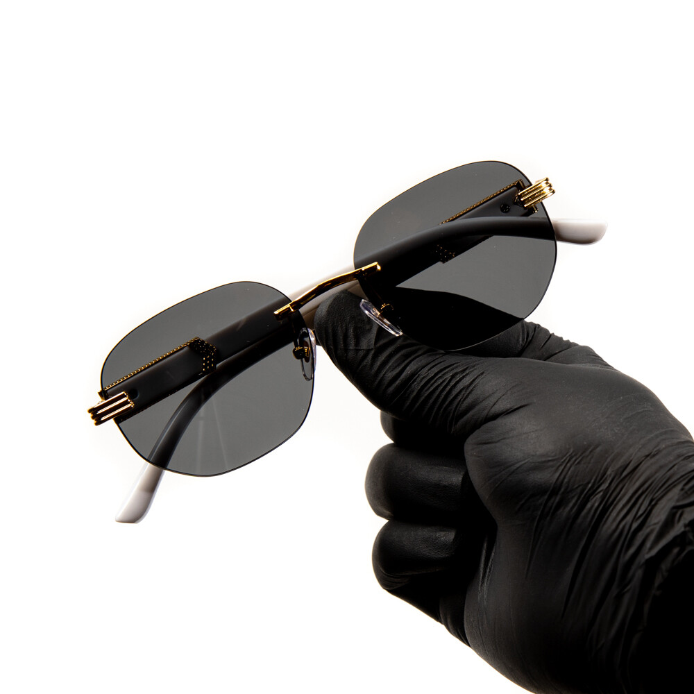 Men's Gold Frame Rimless Black Gradient Tint Hip Hop Marble Arm Sunglasses