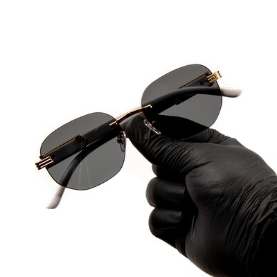 Men&#39;s Gold Frame Rimless Black Gradient Tint Hip Hop Marble Arm Sunglasses
