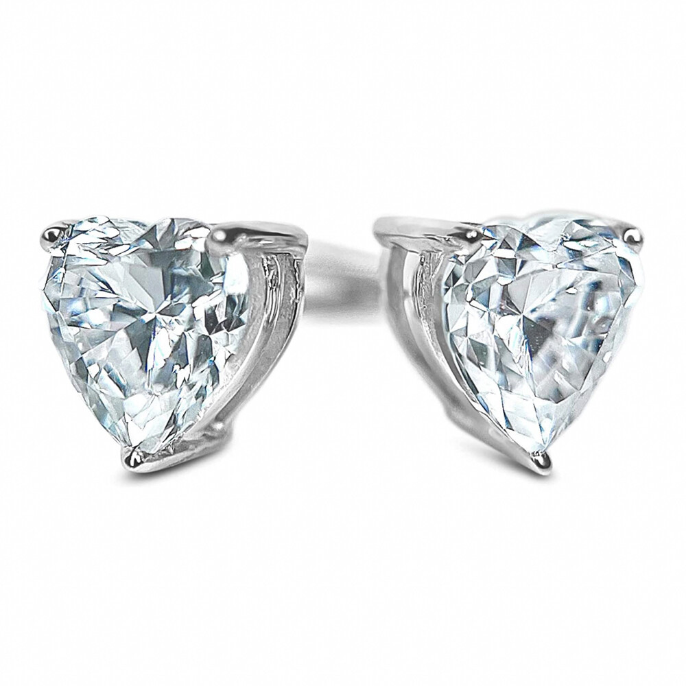 Women&#39;s White Gold Plated 925 Sterling Silver Cz Heart Shaped Stud Screw Back Earrings