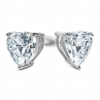 Women&#39;s White Gold Plated 925 Sterling Silver Cz Heart Shaped Stud Screw Back Earrings