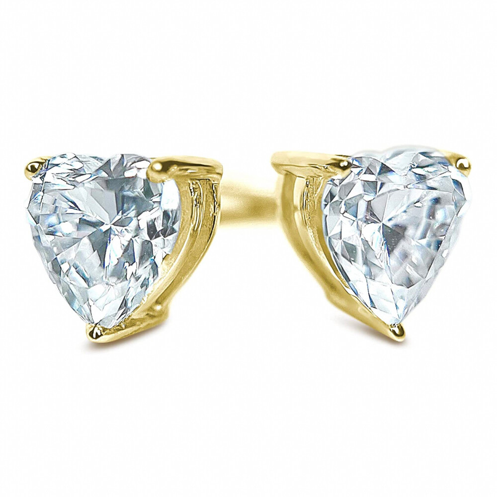 Women&#39;s Yellow Gold Plated 925 Sterling Silver Cz Heart Shaped Stud Screw Back Earrings