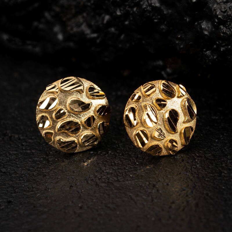 Large Round 10K Solid Gold Diamond Cut Men&#39;s Nugget Stud Earrings
