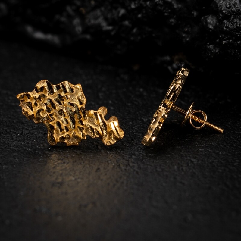 Large 10K Solid Yellow Gold Men&#39;s Diamond Cut Nugget Stud Earrings