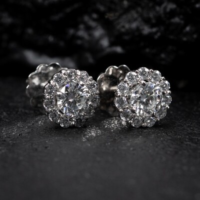 Moissanite Halo Cluster​ White Gold Plated 925 Sterling Silver Stud Earrings