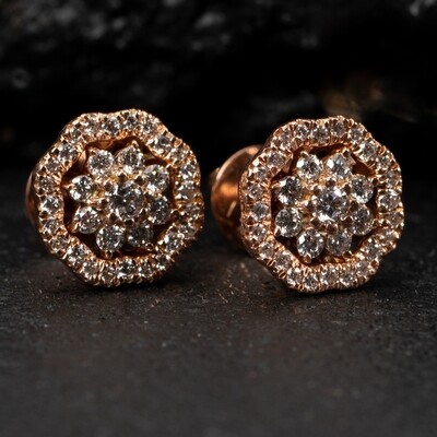 Small Flower Cluster 14K Rose Gold 0.54Ct Diamond Stud Earrings
