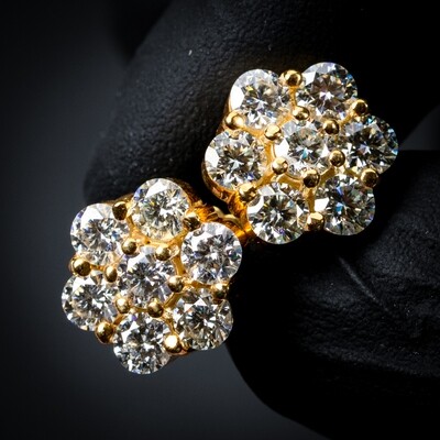 Yellow Gold Plated 925 Sterling Silver Large Flower Cluster Cz Stud Screw Back Earrings