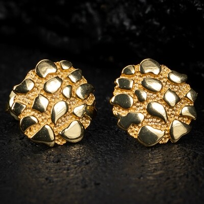 ​ Round Large Men&#39;s Circle 14K Gold Plated Big Nugget Hip Hop Stud Earrings