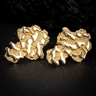 Large Men's 14K Yellow Gold 925 Sterling Silver Nugget Earrings