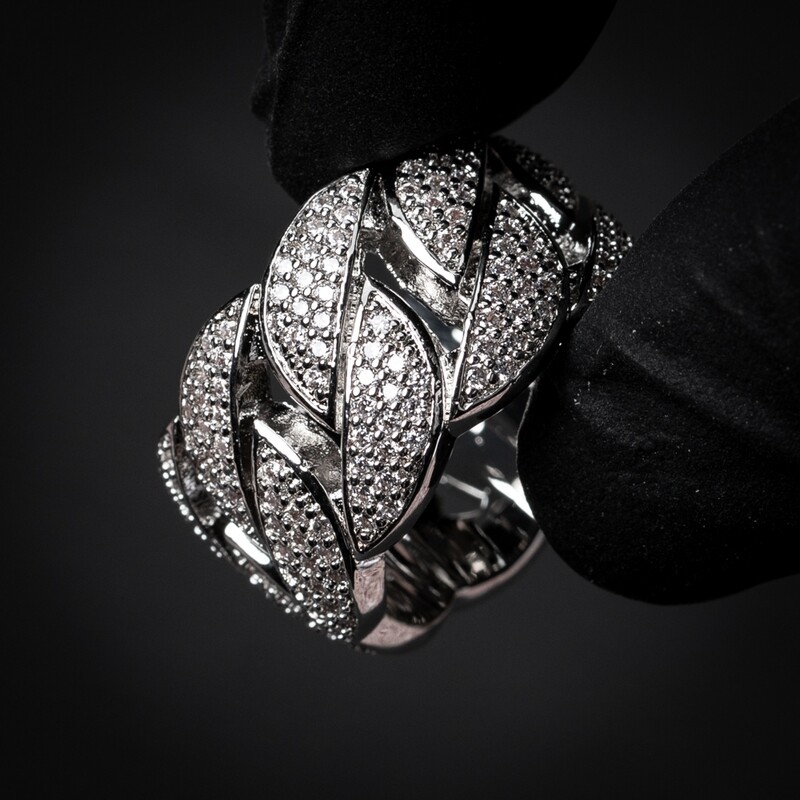 White Gold Plated Iced Cz Miami Cuban Link Men&#39;s Pinky Ring