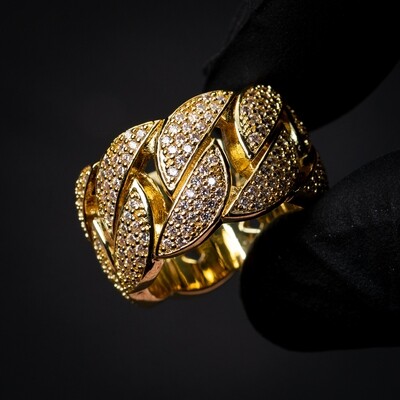 Yellow Gold Plated Iced Cz Miami Cuban Link Men's Pinky Ring