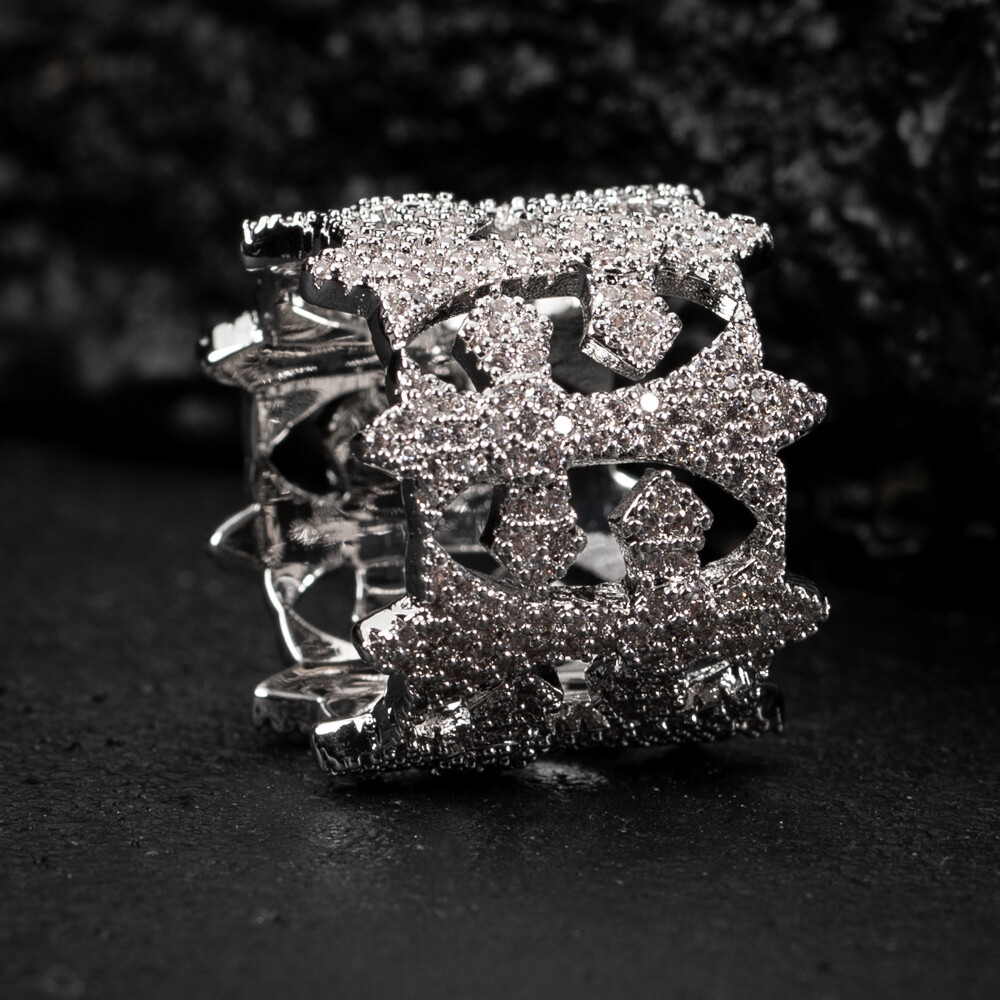White Gold Plated Iced Cz Men&#39;s Cross Pinky Statement Ring
