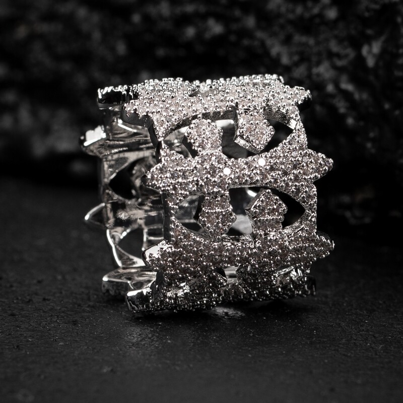 White Gold Plated Iced Cz Men&#39;s Cross Pinky Statement Ring