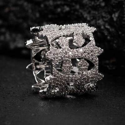 White Gold Plated Iced Cz Men's Cross Pinky Statement Ring