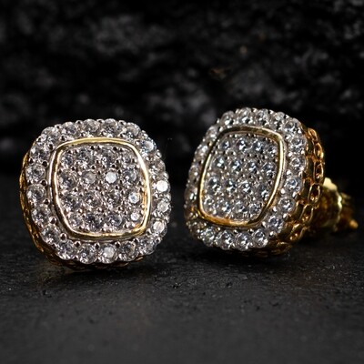 Flower Set Two Tone Yellow Gold Plated 925 Sterling Silver Stud Screw Back Earrings​