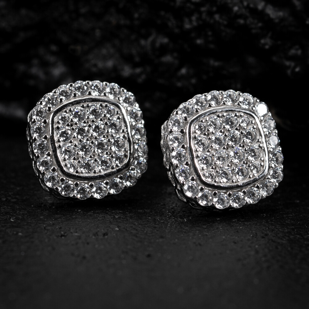 White Gold Plated 925 Sterling Silver Flower Set Stud Screw Back Earrings​