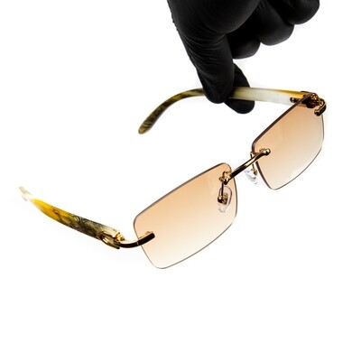 Men's Gold Frame Peach Orange Tint Rimless Hip Hop Sunglasses