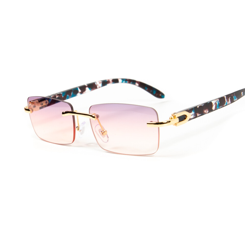 Men's Rimless Gold Frame Red Burgundy Tint Hip Hop Sunglasses