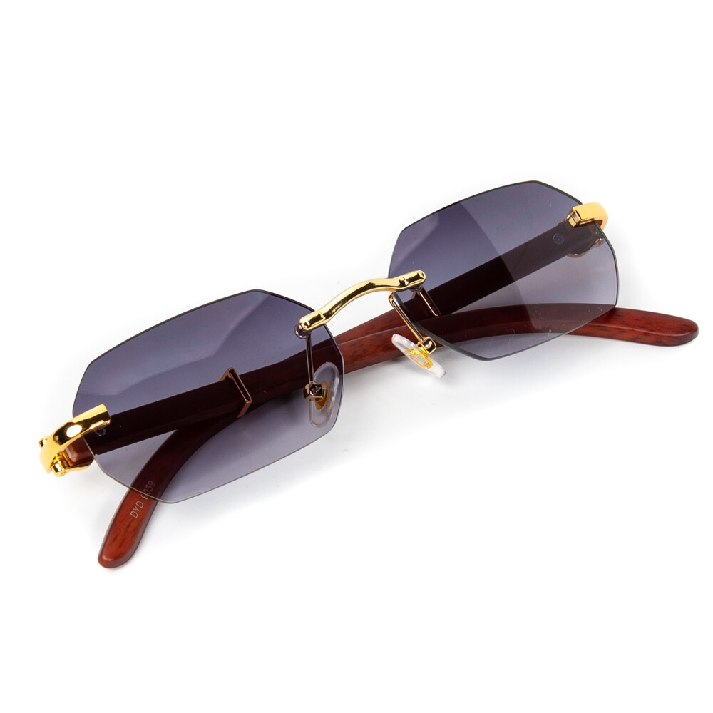 Men&#39;s Gold Frame Purple Tint Woodgrain Sunglasses