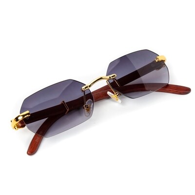 Men&#39;s Gold Frame Purple Tint Woodgrain Sunglasses