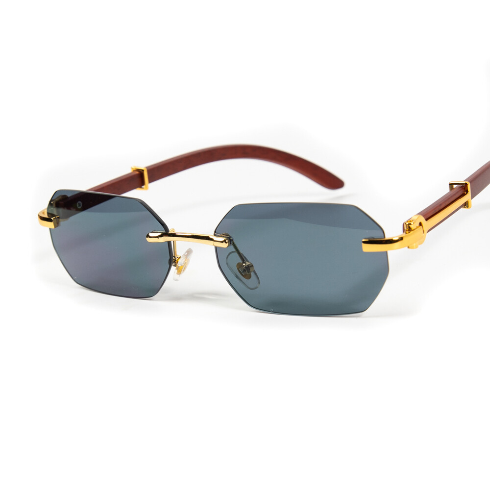 Men&#39;s Gold Frame Gray Tint Woodgrain Sunglasses
