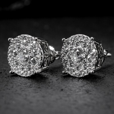 Large Sterling Silver Round Stud Cluster Earrings