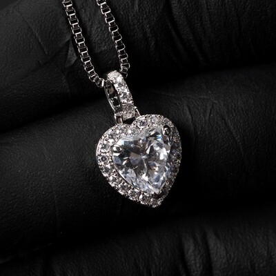 Women's White Gold Plated Iced Cz Mini Heart Pendant Chain Necklace