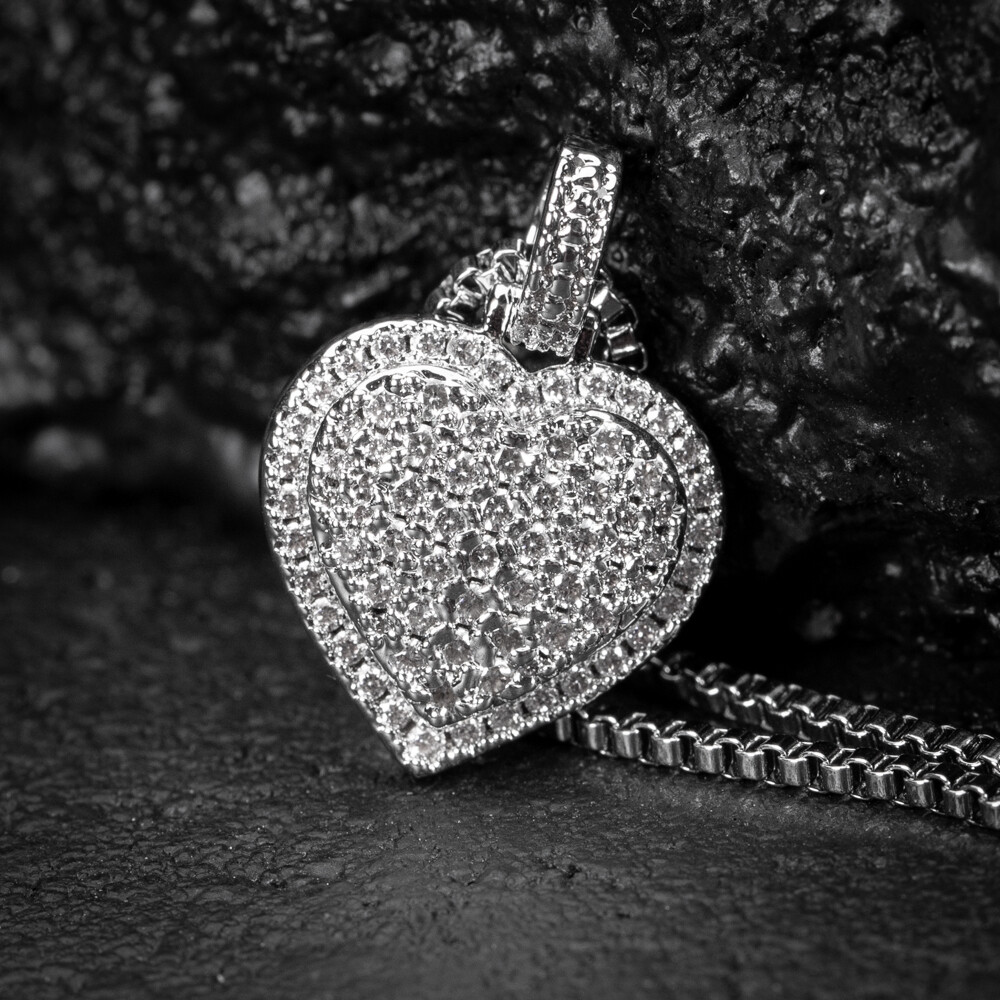 Women&#39;s White Gold Plated Honey Comb Set Cz Mini Heart Pendant Necklace