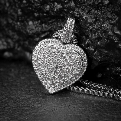 Women's White Gold Plated Honey Comb Set Cz Mini Heart Pendant Necklace