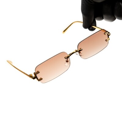 Men&#39;s Rimless Gold Frame Orange Tint Gold Frame Sunglasses