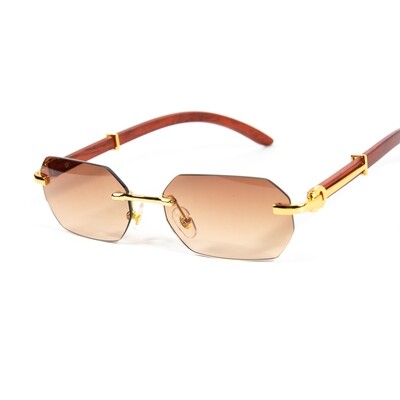 Men&#39;s Gold Frame Brown Tint Woodgrain Sunglasses