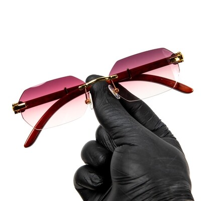 Men&#39;s Gold Frame Burgundy Tint Woodgrain Sunglasses