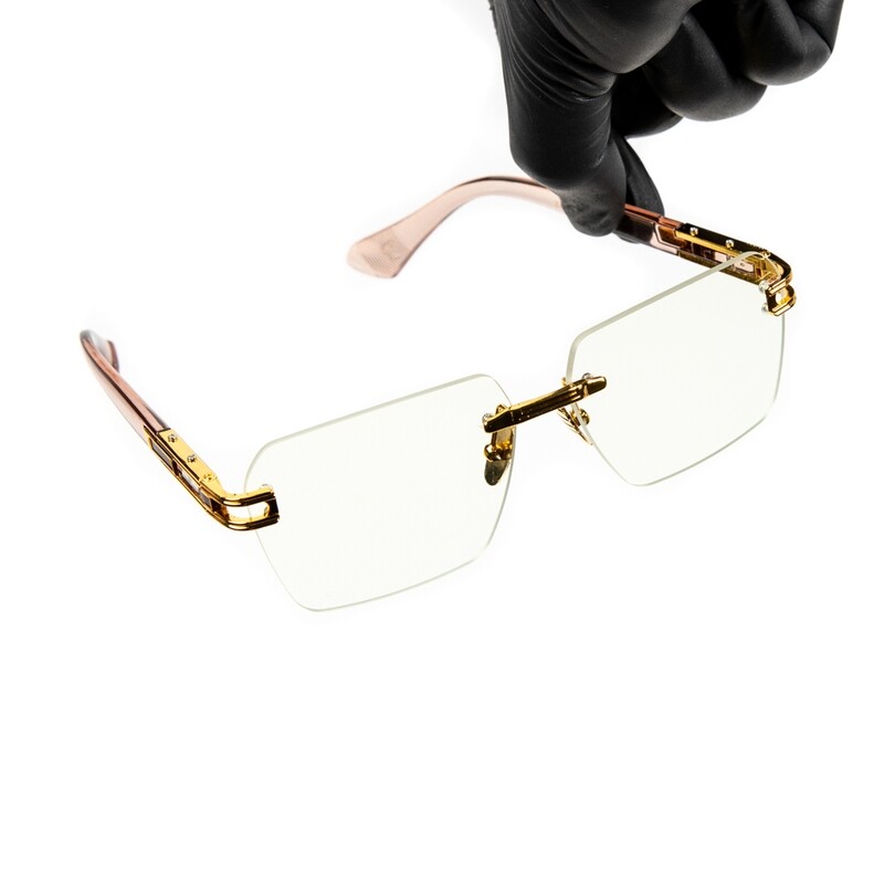 Gold Frame Pink Arm Rimless Vintage Clear Lens Glasses