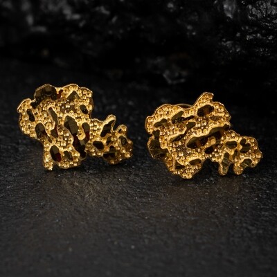 Real 10K Solid Yellow Gold Men's Diamond Cut Nugget Stud Earrings