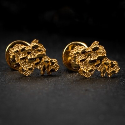 Small Men's Real 10K Solid Yellow Gold Diamond Cut Nugget Stud Earrings