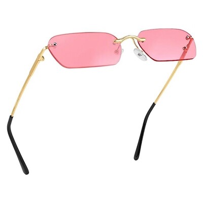 Women&#39;s Pink Tint Rimless Gold Frame Rectangle Sunglasses