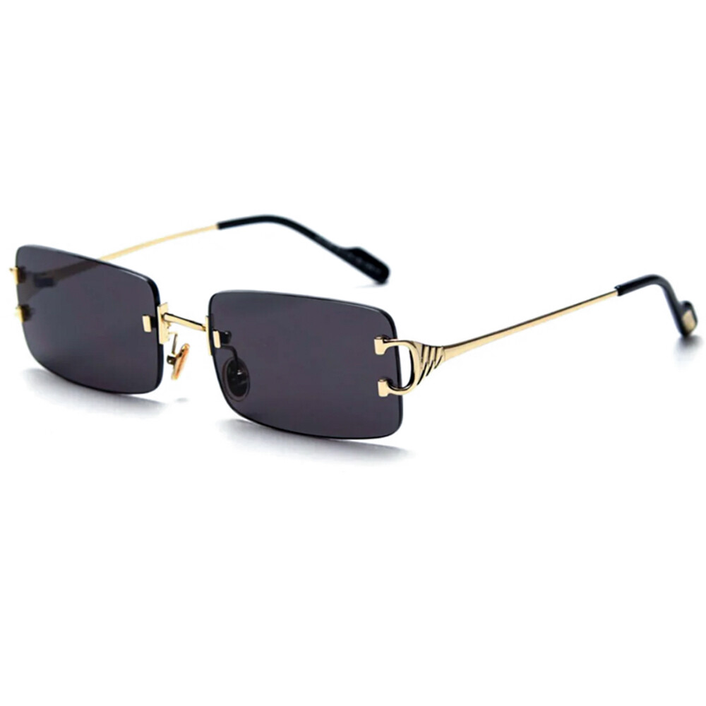 Rimless 90s Women's Mens Frameless Rectangle Black Tinted Lens Sunglasses Rimless 90s Women's Mens Frameless Rectangle Black Tinted Lens Sunglasses