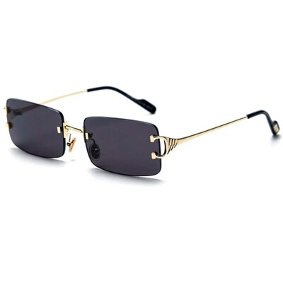 Rimless 90s Women&#39;s Mens Frameless Rectangle Black Tinted Lens Sunglasses