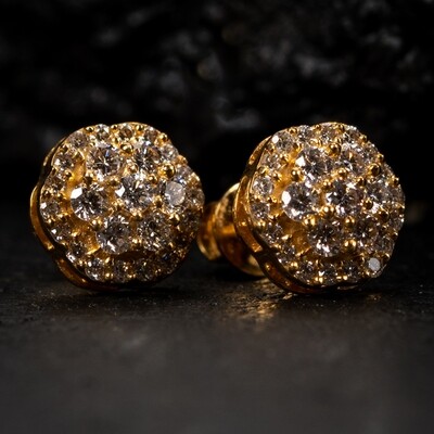 Flower Cluster Solid 10K Yellow Gold 0.70Ct Natural Diamond Stud Earrings