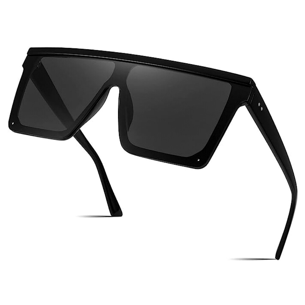 Square Oversized Sunglasses for Women Fashion Flat Top Big Black Frame Shades