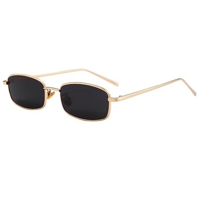 Gold Frame Retro Rectangle Black Sunglasses for Women Men